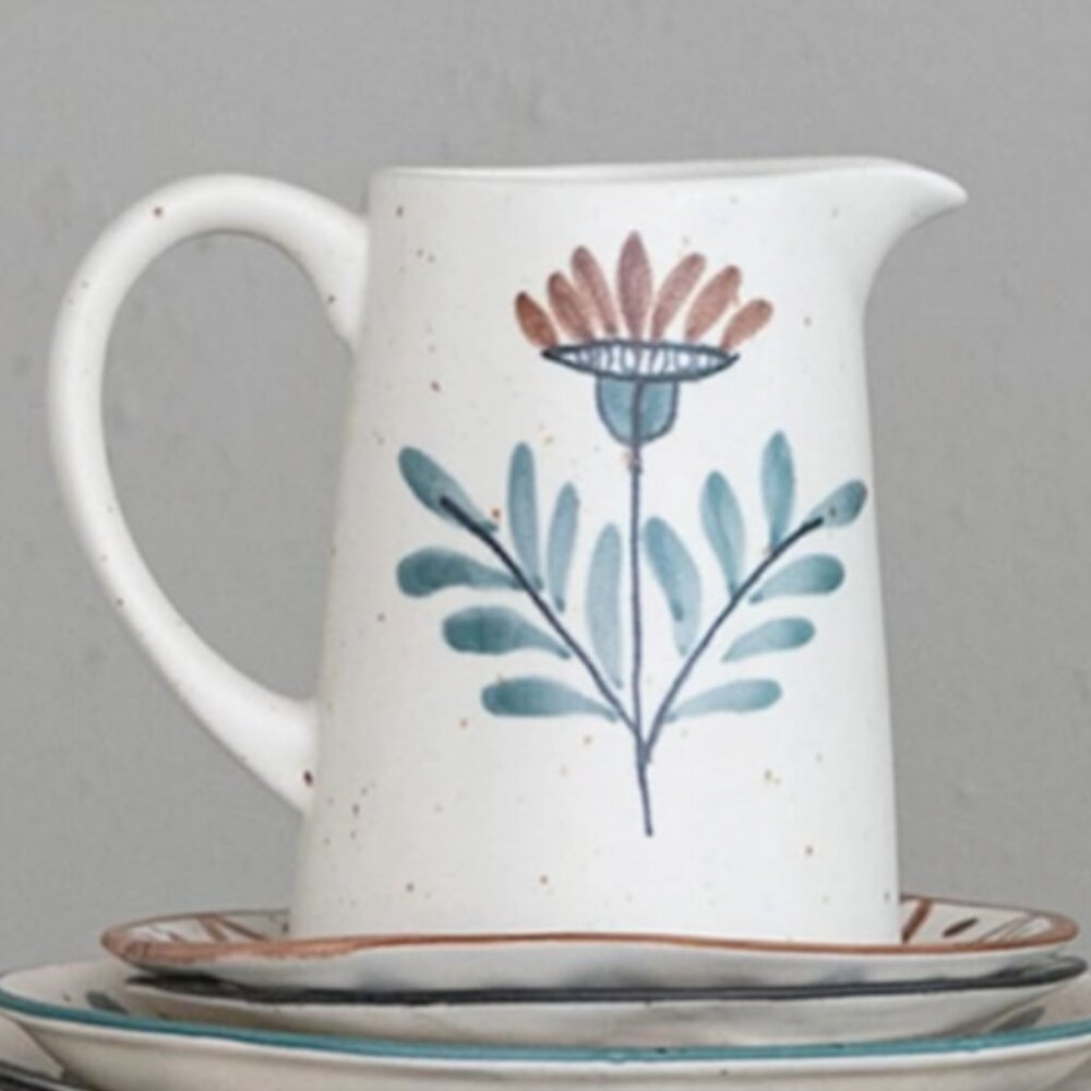 Hand-Painted Stoneware Pitcher